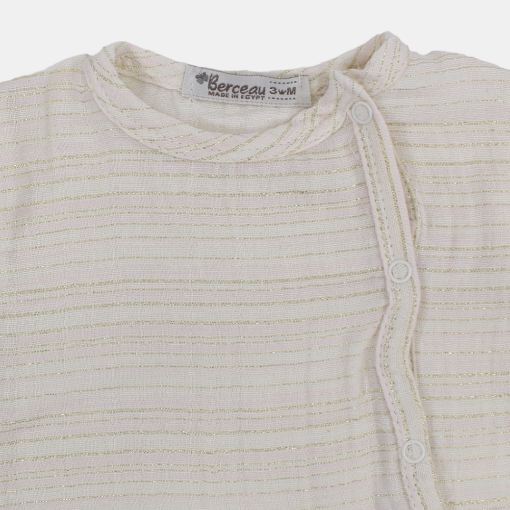 Baby Girls Linen Romper – Striped with Short Sleeves