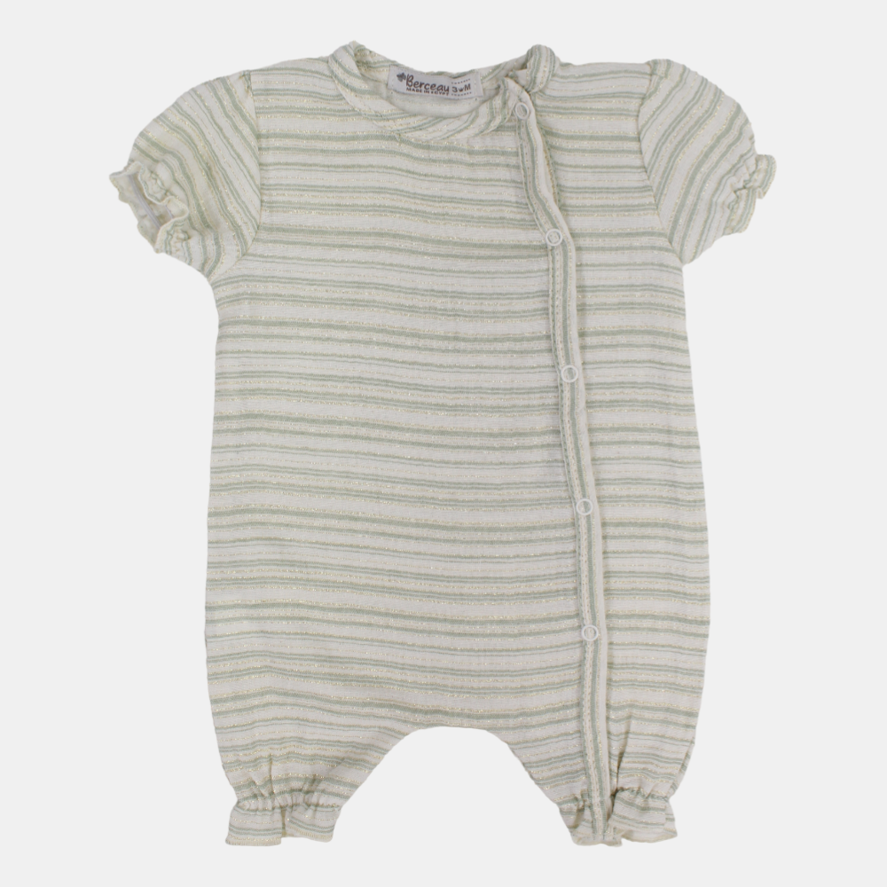 Baby Girls Linen Romper – Striped with Short Sleeves