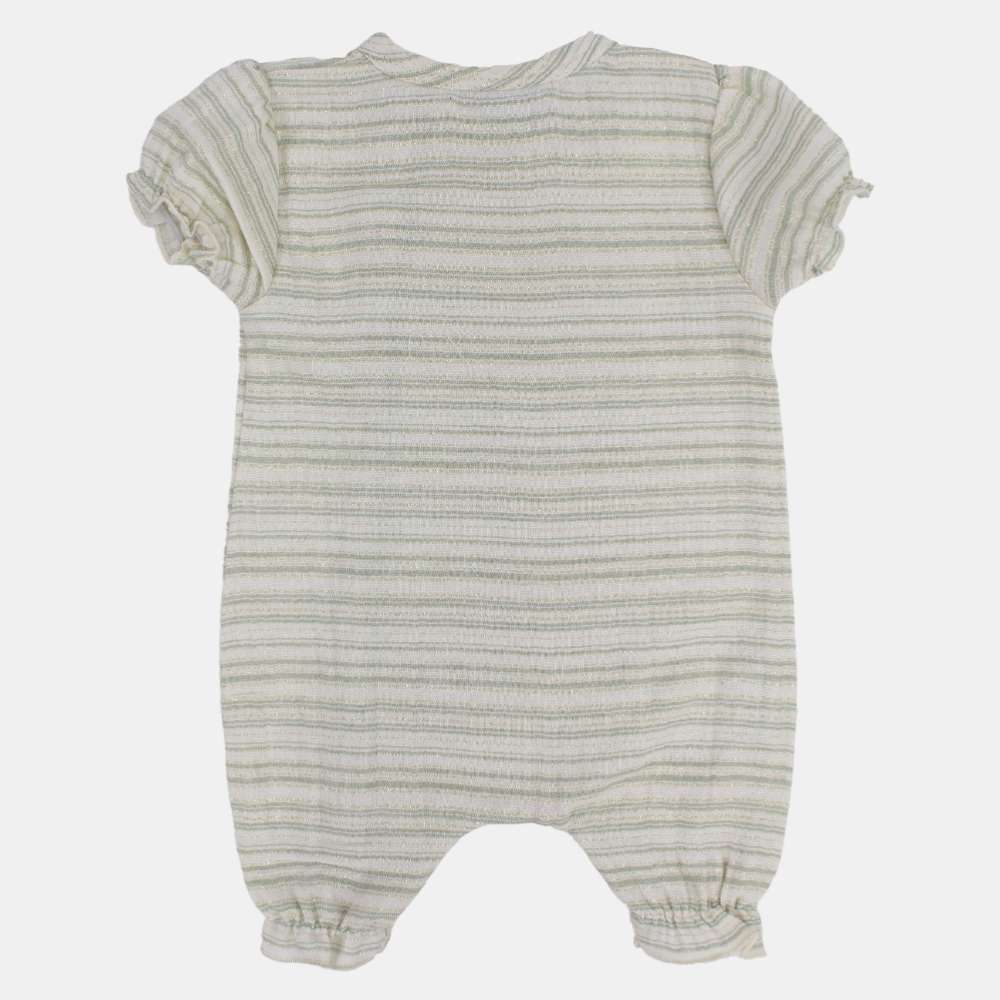 Baby Girls Linen Romper – Striped with Short Sleeves