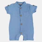 Baby Boys Linen Romper – Short-Sleeved with a Pocket