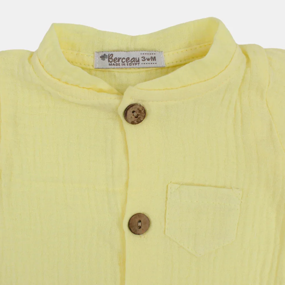 Baby Boys Linen Romper – Short-Sleeved with a Pocket