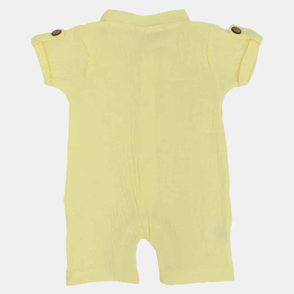 Baby Boys Linen Romper – Short-Sleeved with a Pocket