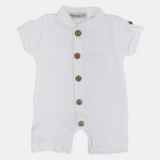 Baby Boys Linen Romper – Short-Sleeved with a Pocket