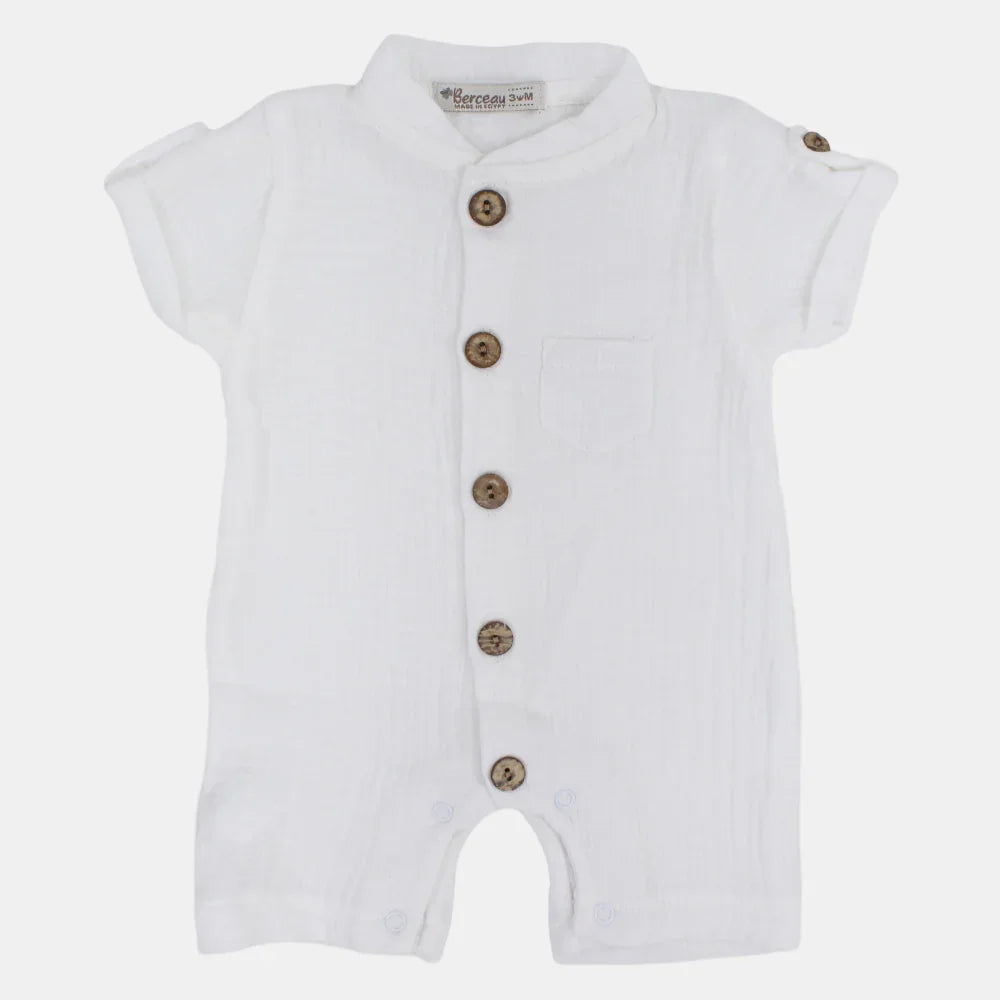 Baby Boys Linen Romper – Short-Sleeved with a Pocket