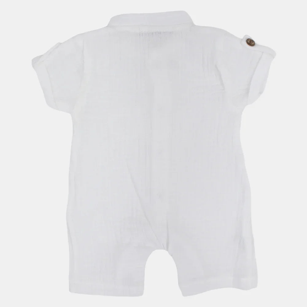Baby Boys Linen Romper – Short-Sleeved with a Pocket