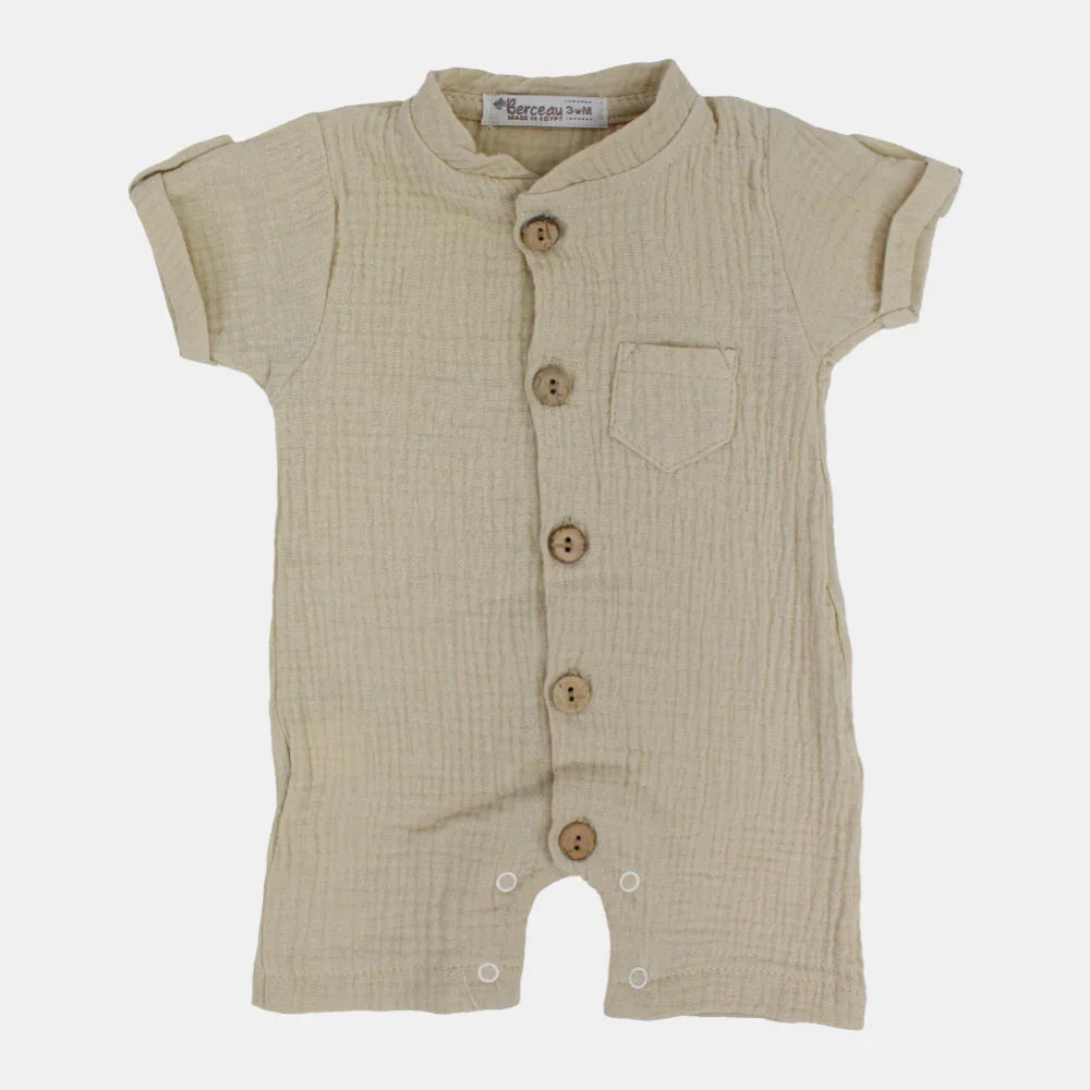 Baby Boys Linen Romper – Short-Sleeved with a Pocket