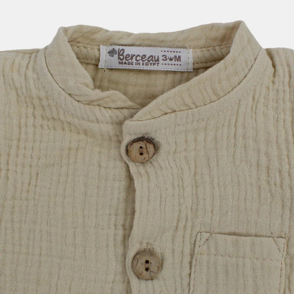 Baby Boys Linen Romper – Short-Sleeved with a Pocket