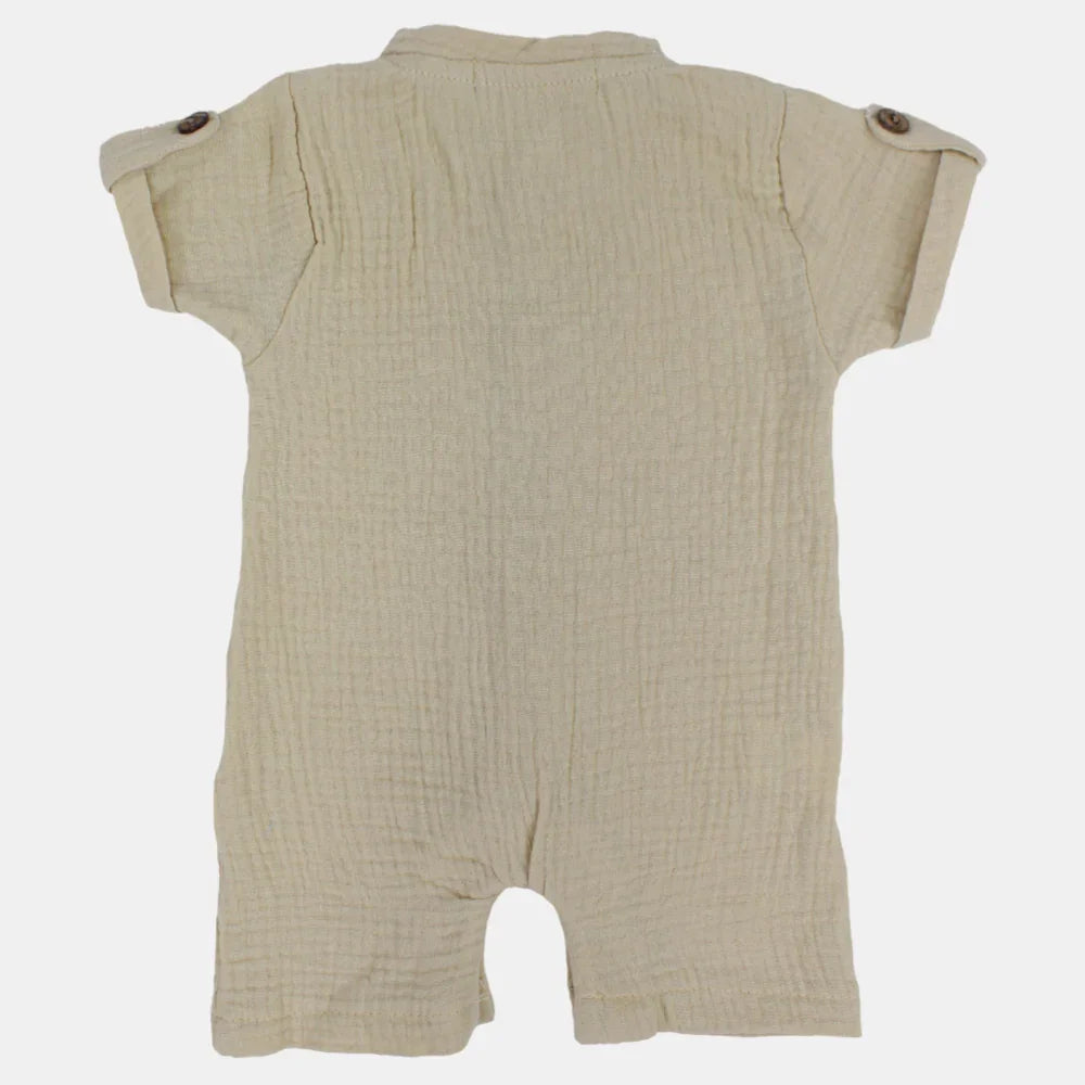 Baby Boys Linen Romper – Short-Sleeved with a Pocket