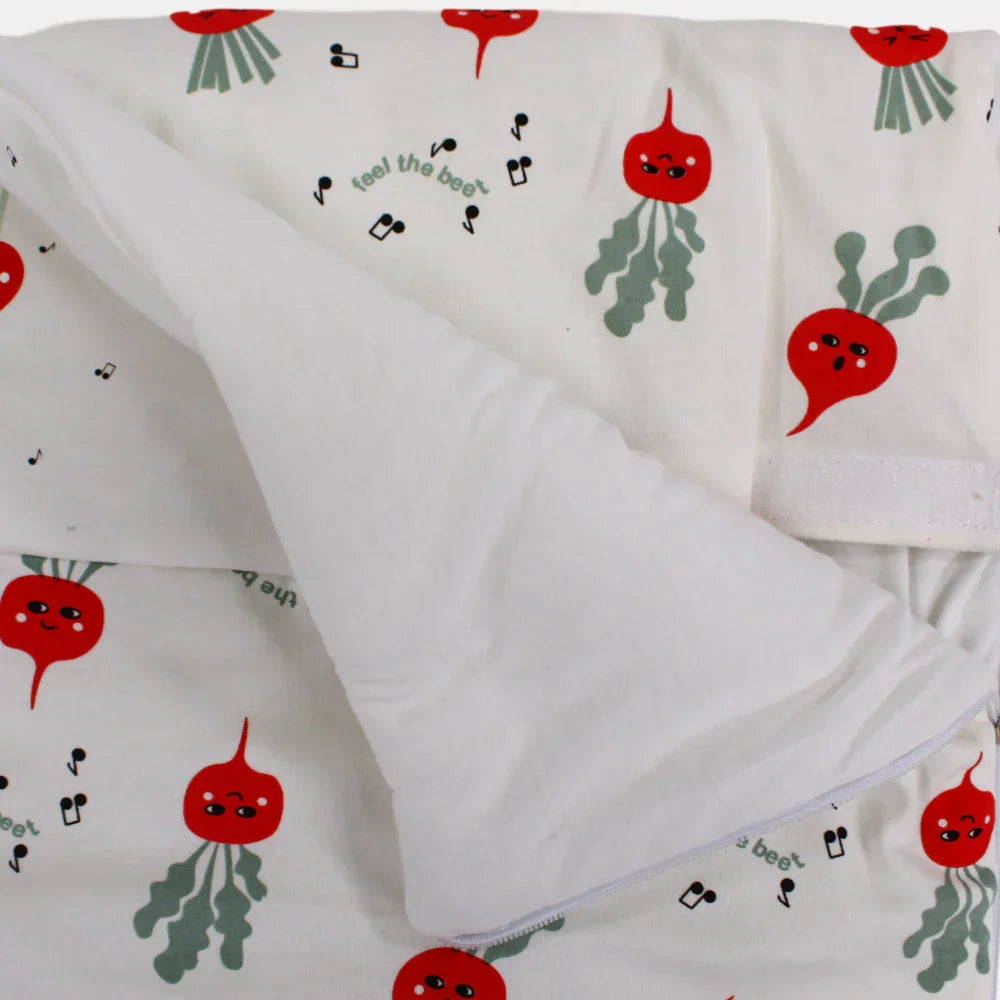 Unisex Baby Sleeping Bag - Off-white with Feel the Beet Design