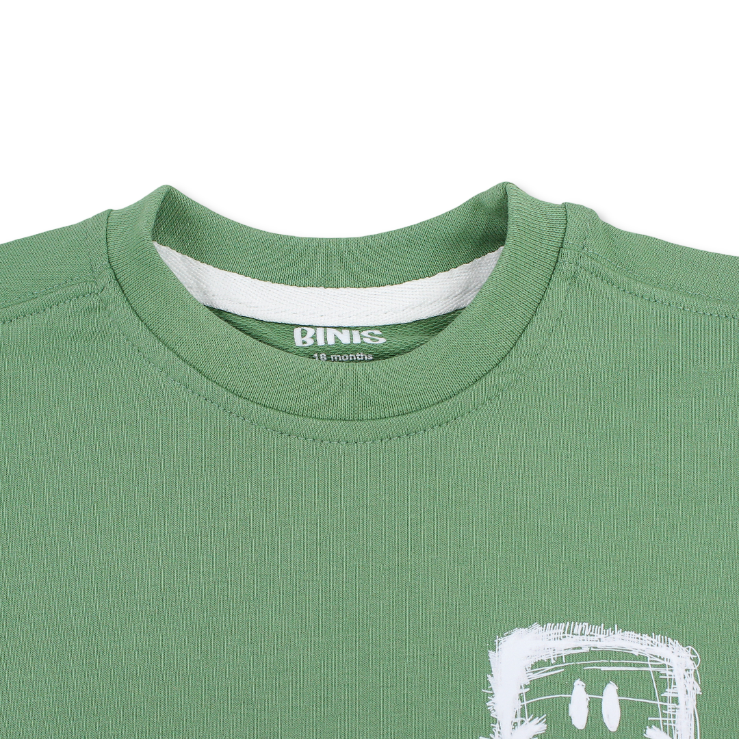 Baby Boys Cotton T-Shirt – Green with Smile Face Print
