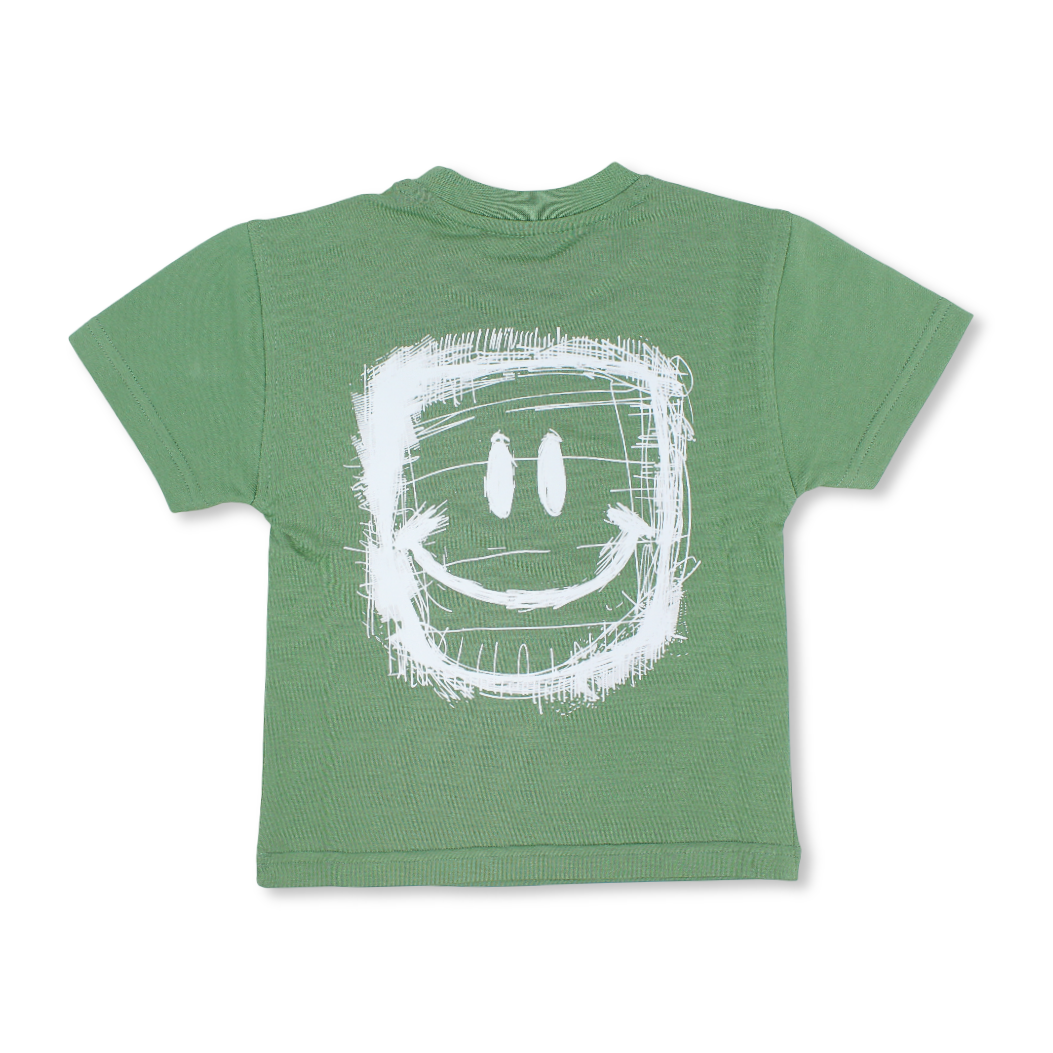 Baby Boys Cotton T-Shirt – Green with Smile Face Print