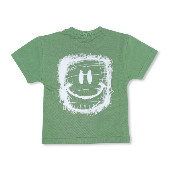 Baby Boys Cotton T-Shirt – Green with Smile Face Print
