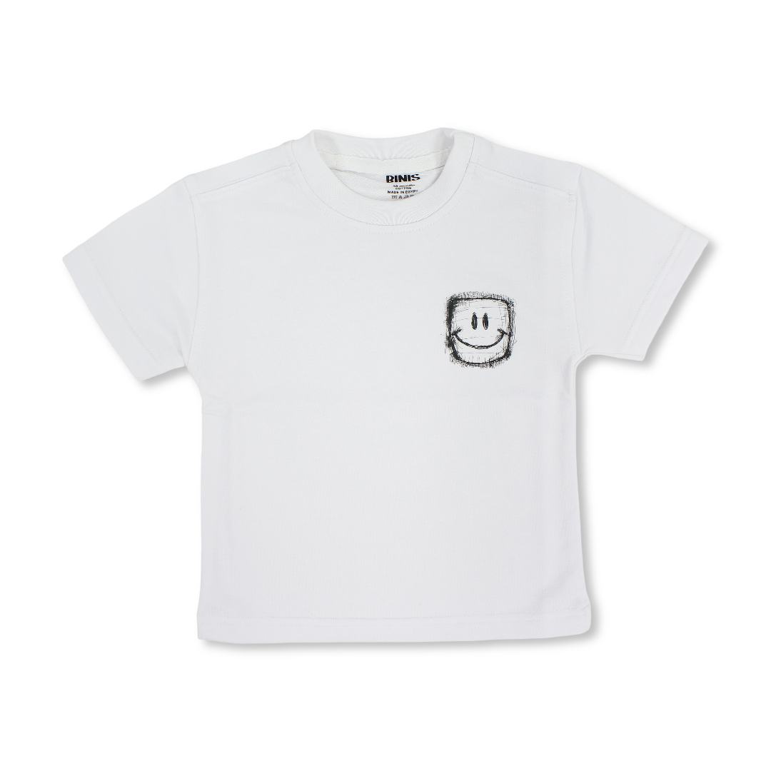 Baby Boys Cotton T-Shirt – White with Smile Face Print - Clothing - Berceau
