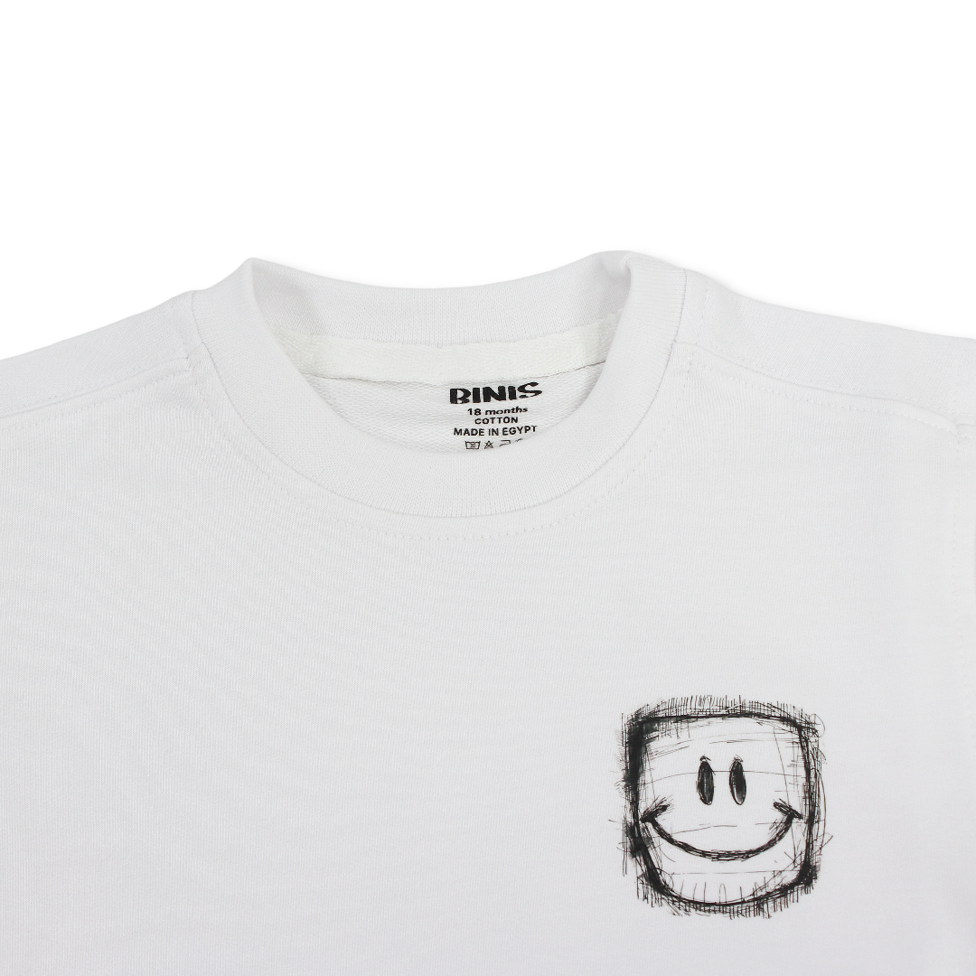 Baby Boys Cotton T-Shirt – White with Smile Face Print