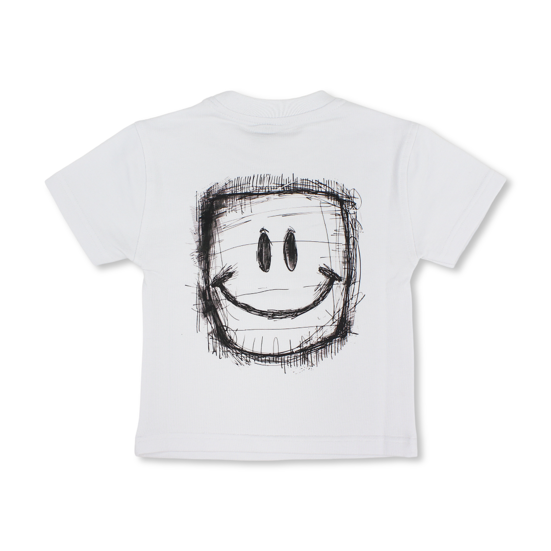 Baby Boys Cotton T-Shirt – White with Smile Face Print