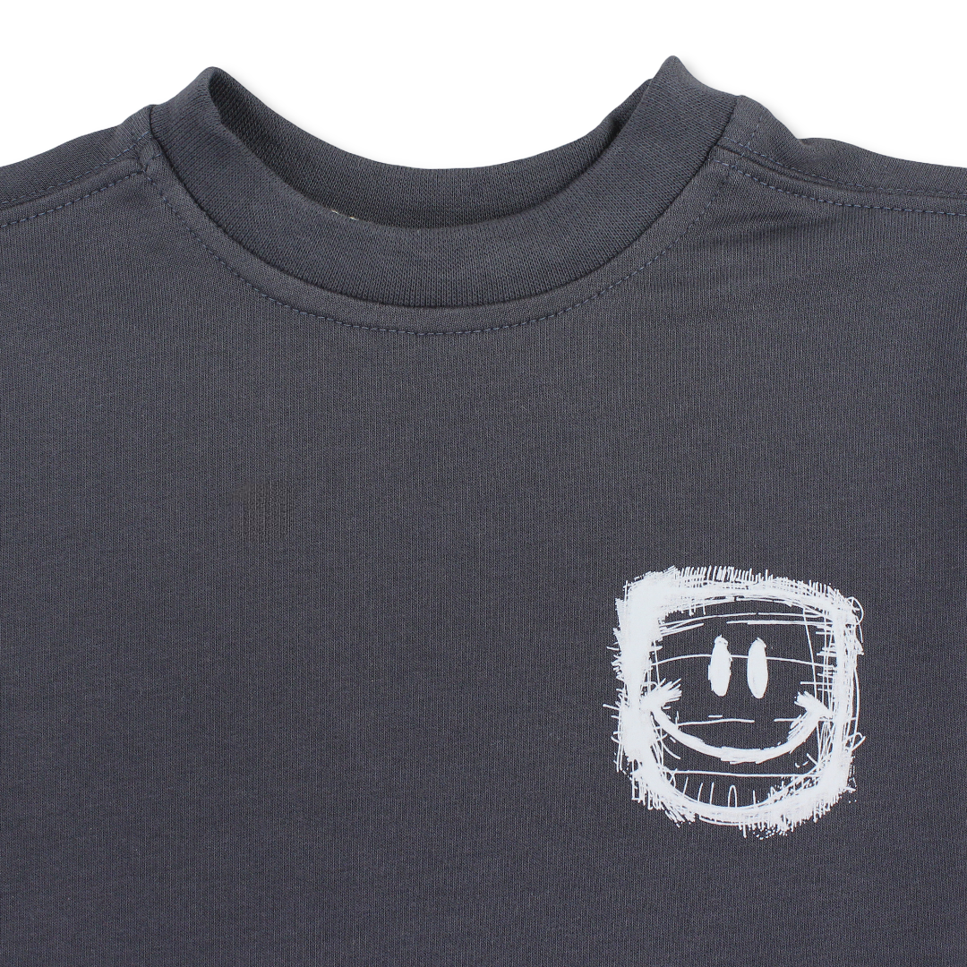 Baby Boys Cotton T-Shirt – Dark Grey with Smile Face Print