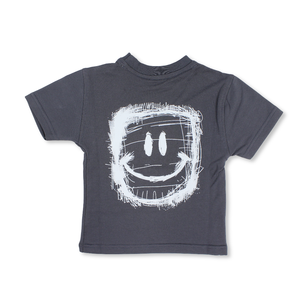 Baby Boys Cotton T-Shirt – Dark Grey with Smile Face Print