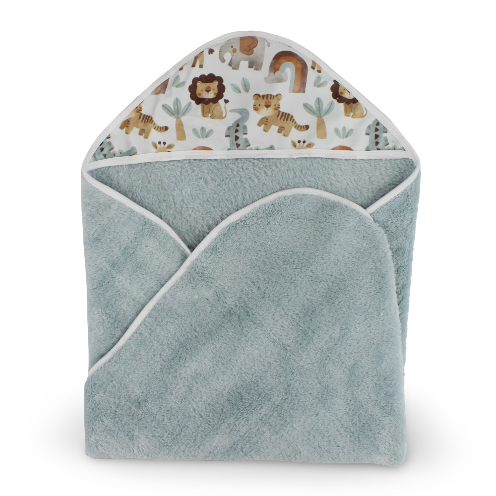 Fleeced Baby Blanket – Mint with Animals Design