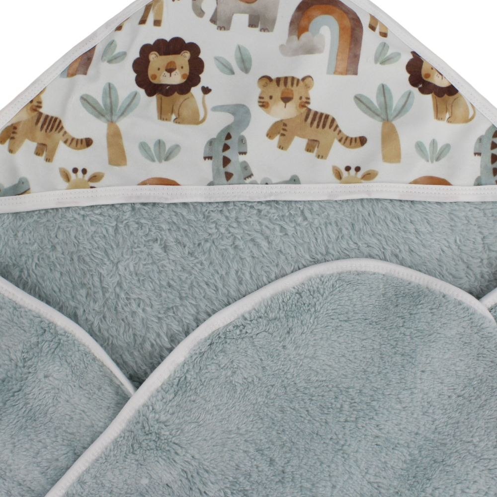 Fleeced Baby Blanket – Mint with Animals Design