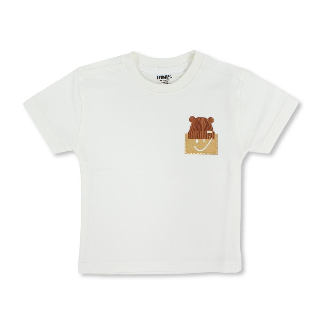 Baby Boys Cotton T-Shirt – Off-White with Ice Cap Print