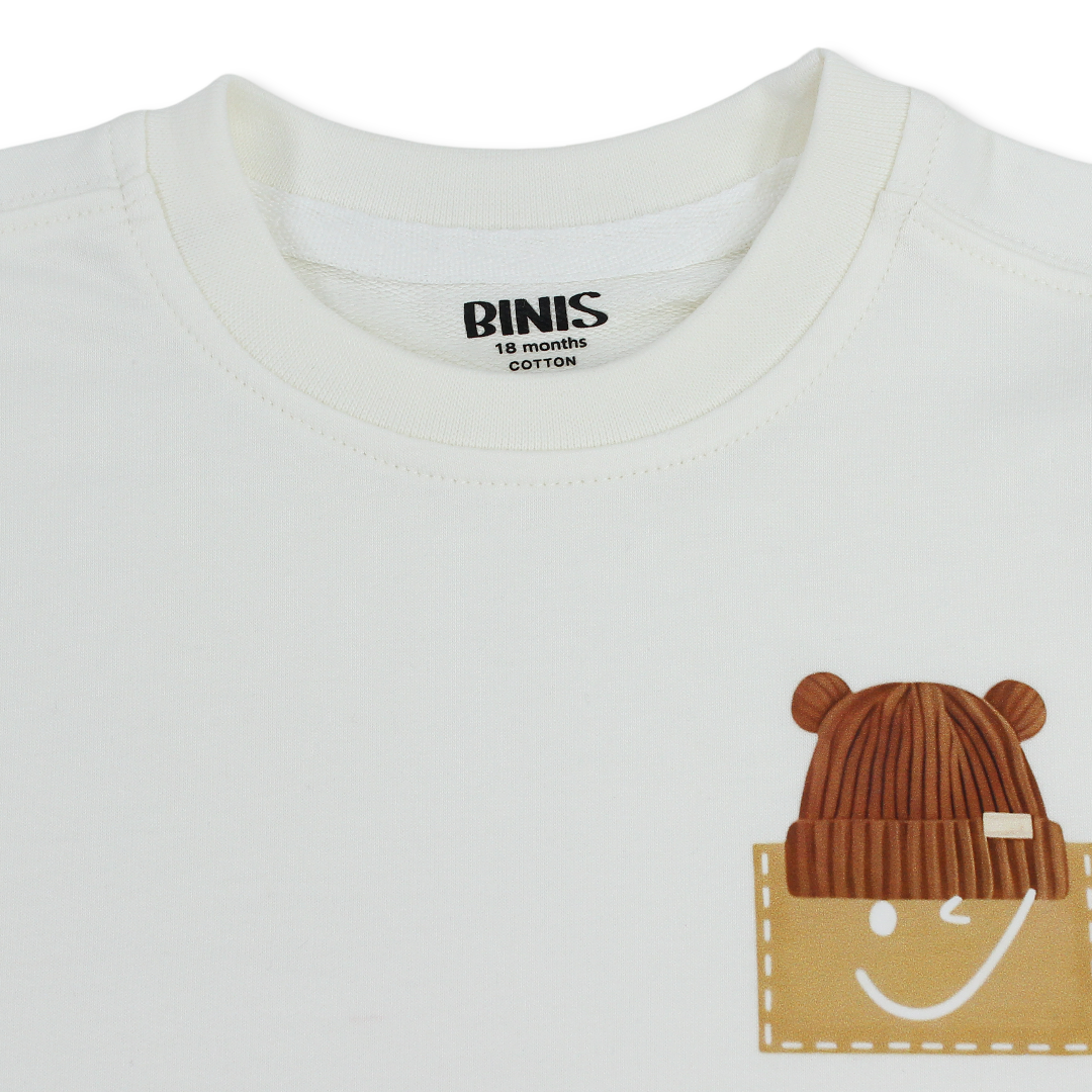 Baby Boys Cotton T-Shirt – Off-White with Ice Cap Print