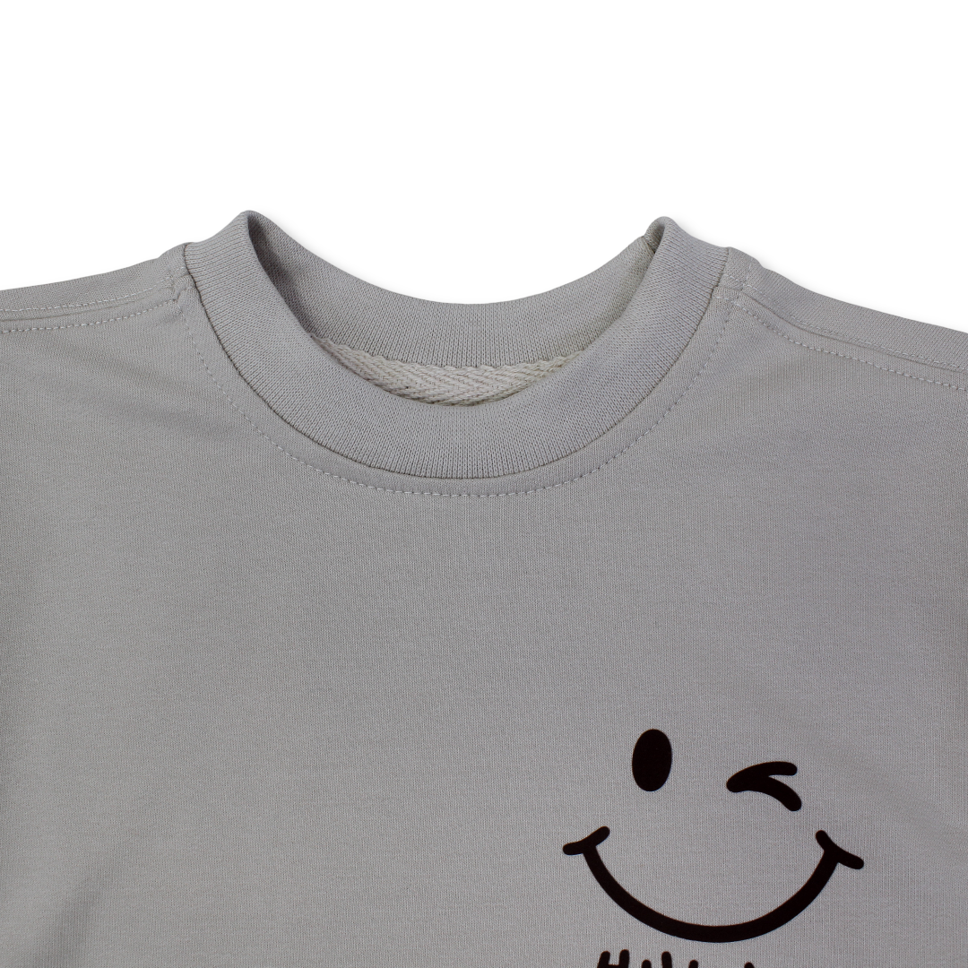 Baby Boys Cotton T-Shirt – Beige with Smile Face Print