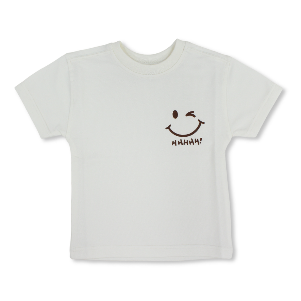 Baby Boys Cotton T-Shirt – Off-White with Smile Face Print - Clothing - Berceau