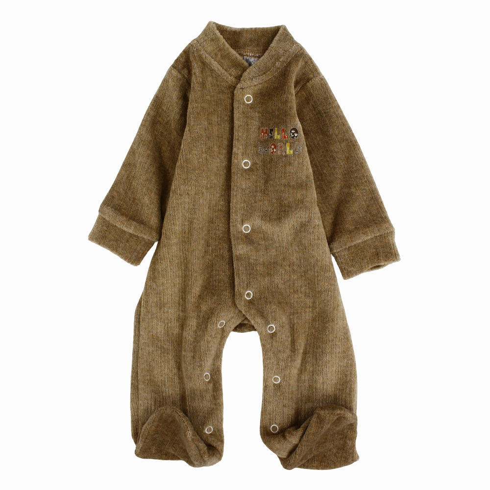 Unisex Velvet Baby Footie with Hello World Print