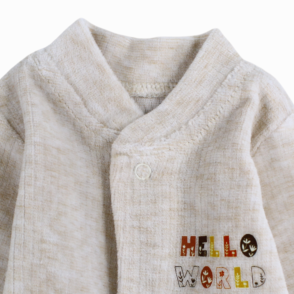 Unisex Velvet Baby Footie with Hello World Print
