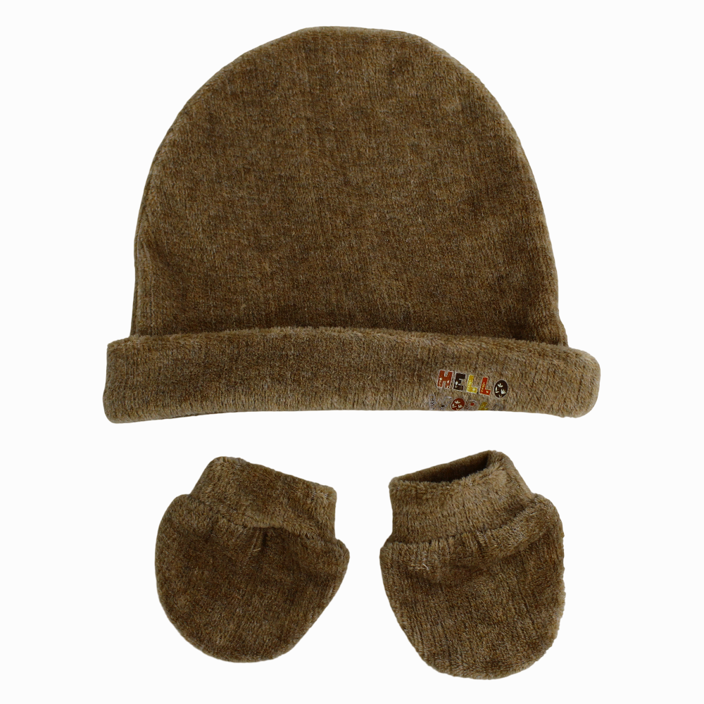 Unisex Velvet Set (Beanie + Hand Mittens) with Hello World Print