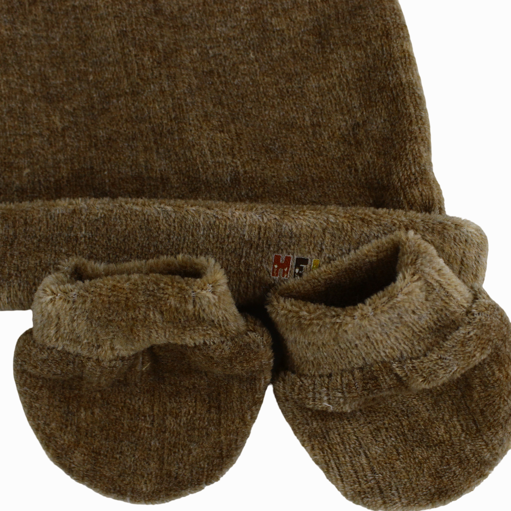 Unisex Velvet Set (Beanie + Hand Mittens) with Hello World Print