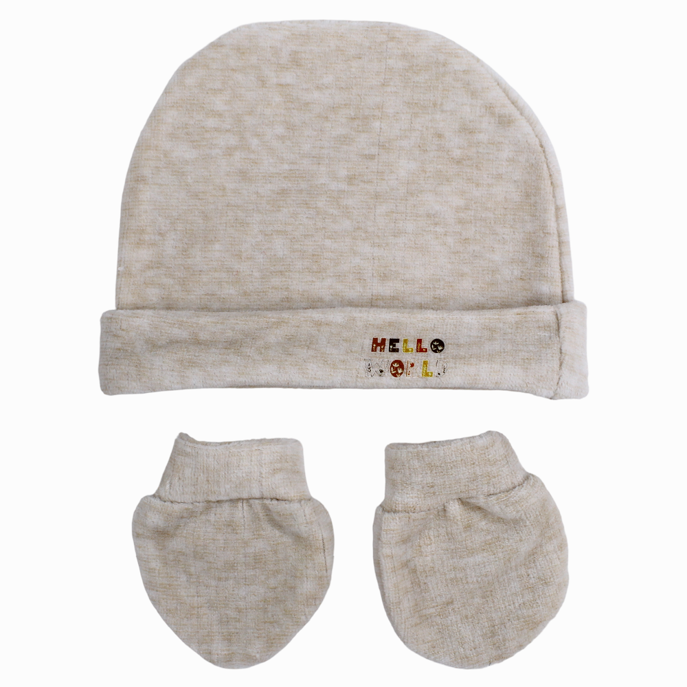 Unisex Velvet Set (Beanie + Hand Mittens) with Hello World Print
