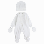 Baby Girls Velvet Baby Footie with Matching Beanie & Mittens – Off-White