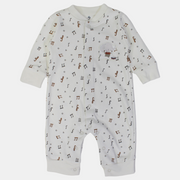 Baby Boys Cotton Footless Onesie – Off-White with Jazz Print