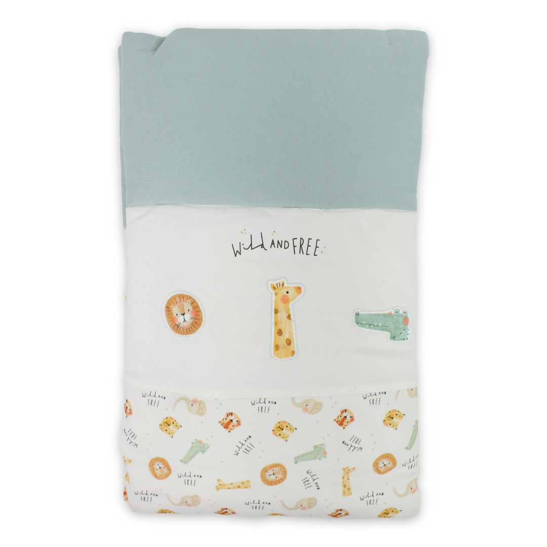 Cotton Baby Duvet – Mint & Off-White "Wild and Free" Print
