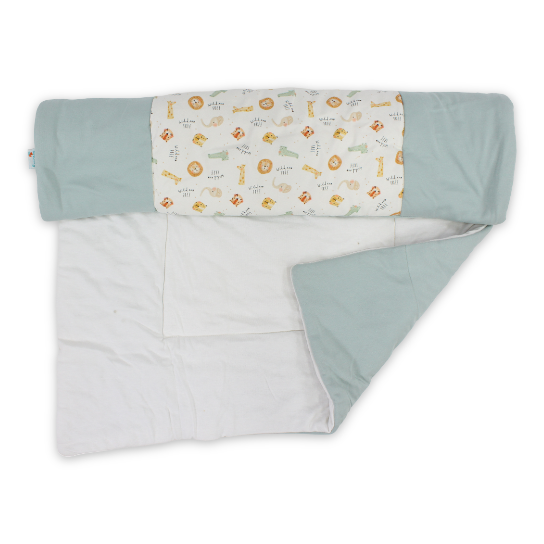 Cotton Baby Duvet – Mint & Off-White "Wild and Free" Print