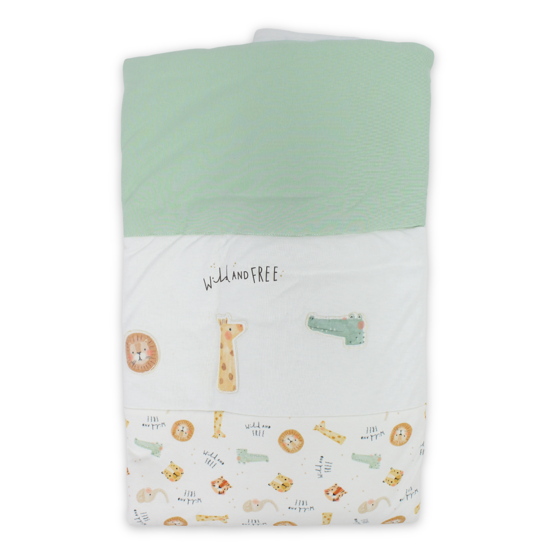 Cotton Baby Duvet – Pistachio & Off-White "Wild and Free" Print