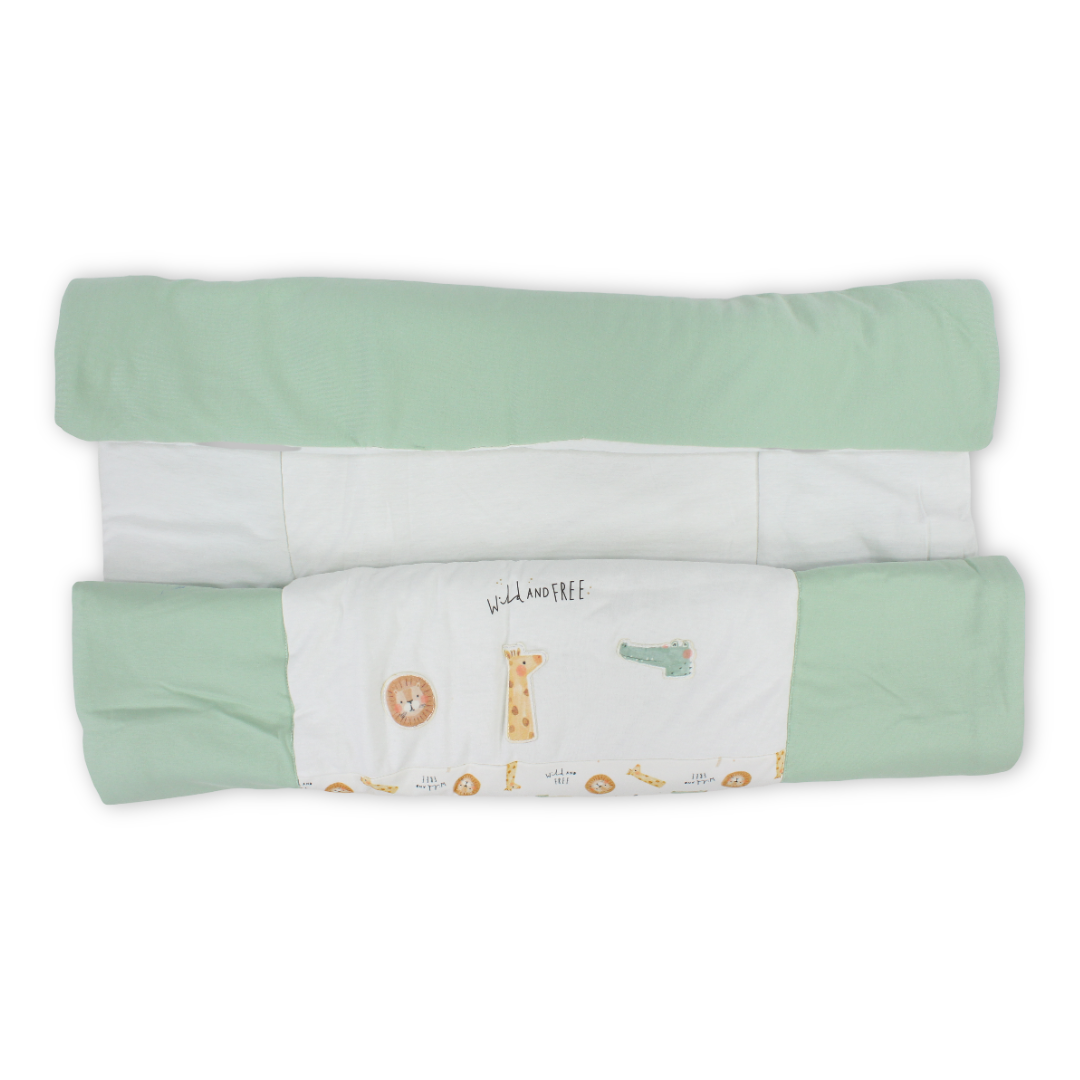 Cotton Baby Duvet – Pistachio & Off-White "Wild and Free" Print