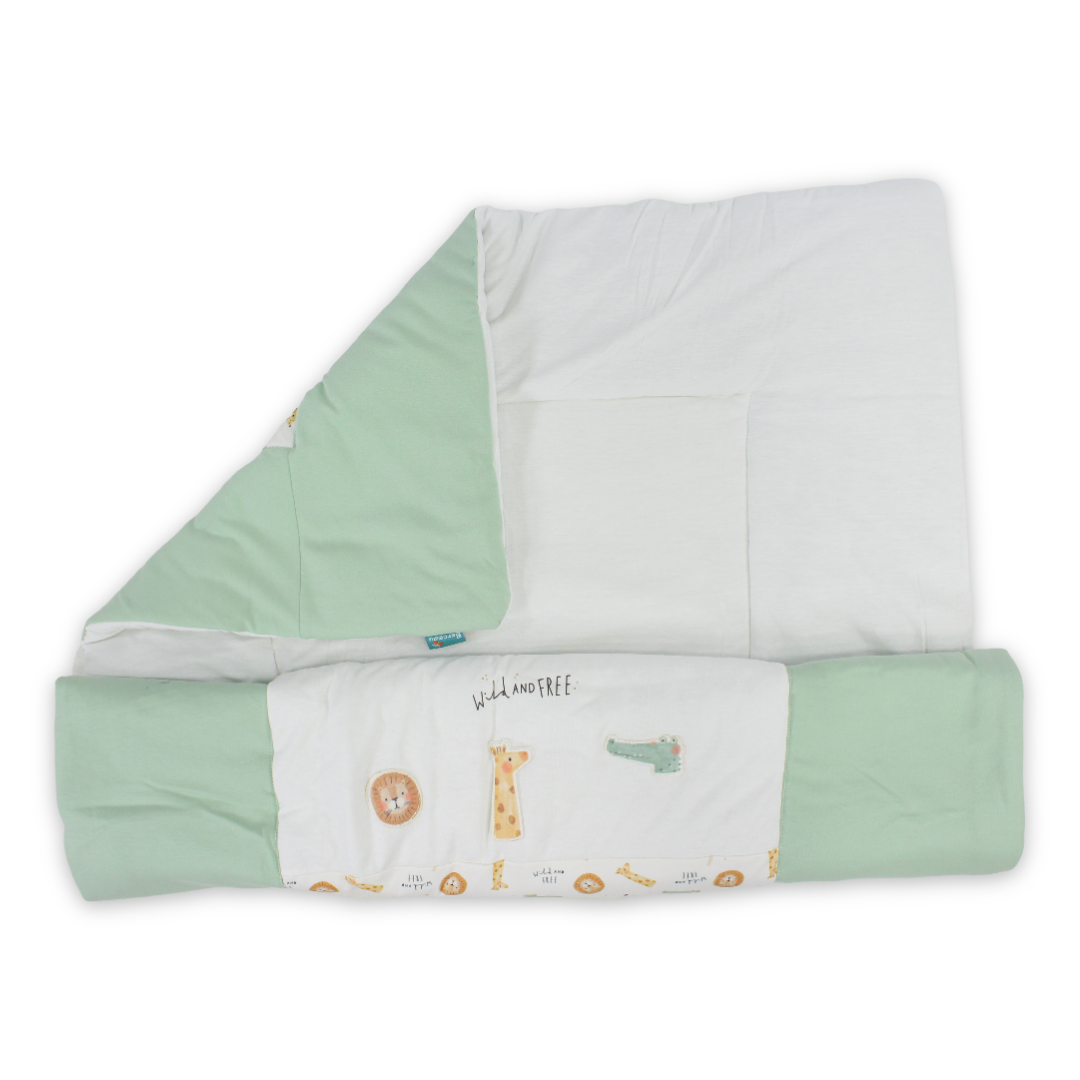 Cotton Baby Duvet – Pistachio & Off-White "Wild and Free" Print