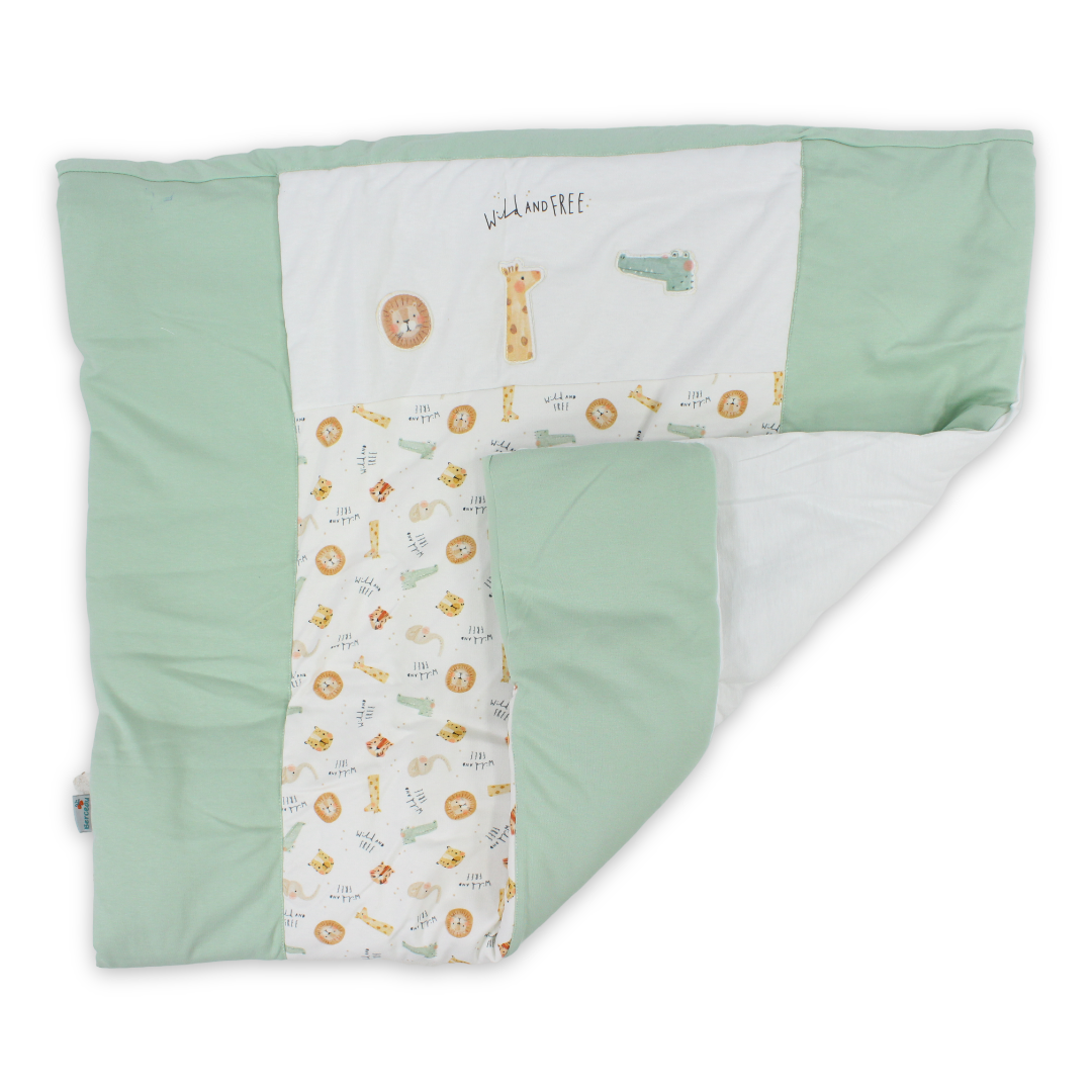 Cotton Baby Duvet – Pistachio & Off-White "Wild and Free" Print