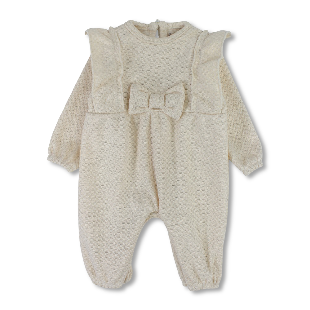 Baby Girls Jacquard Baby Footless Onesie with Ruffled Shoulders