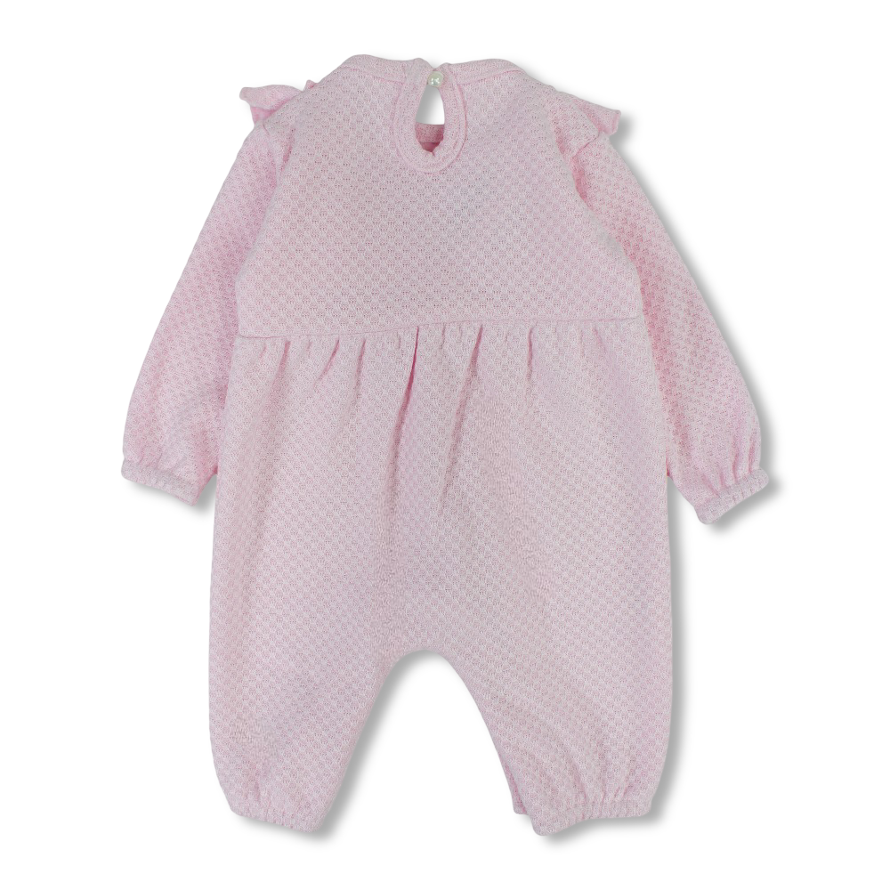 Baby Girls Jacquard Baby Footless Onesie with Ruffled Shoulders