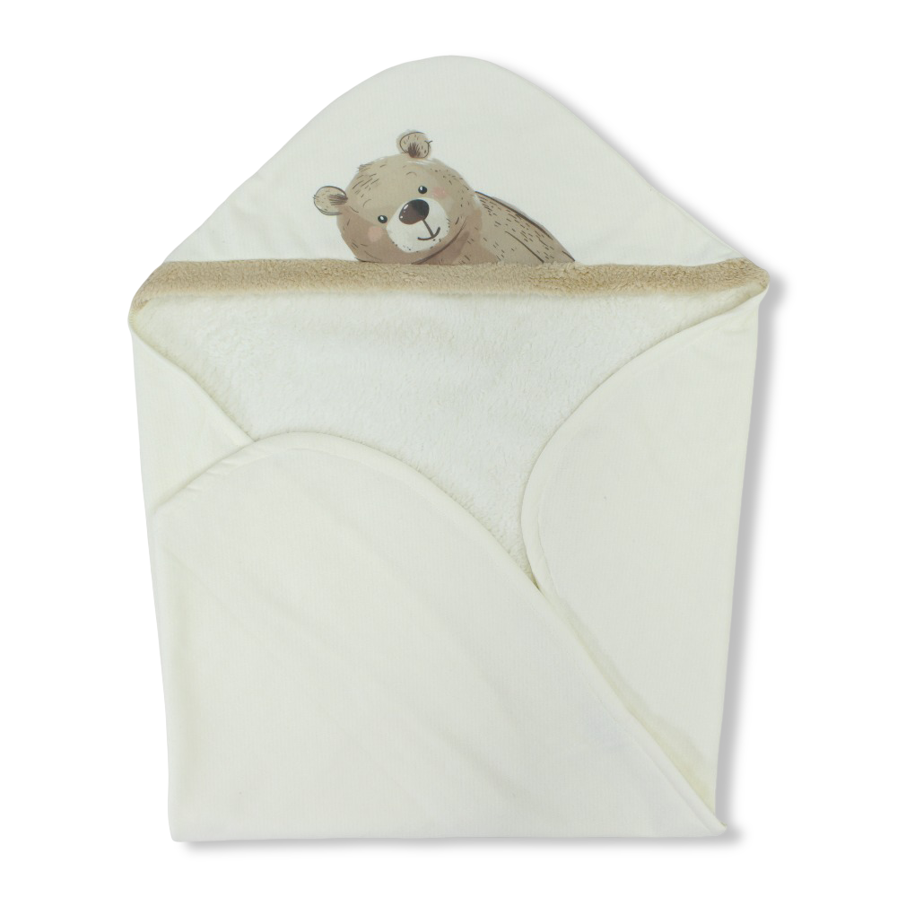 Fleeced Baby Blanket – Off-White with Bear Print
