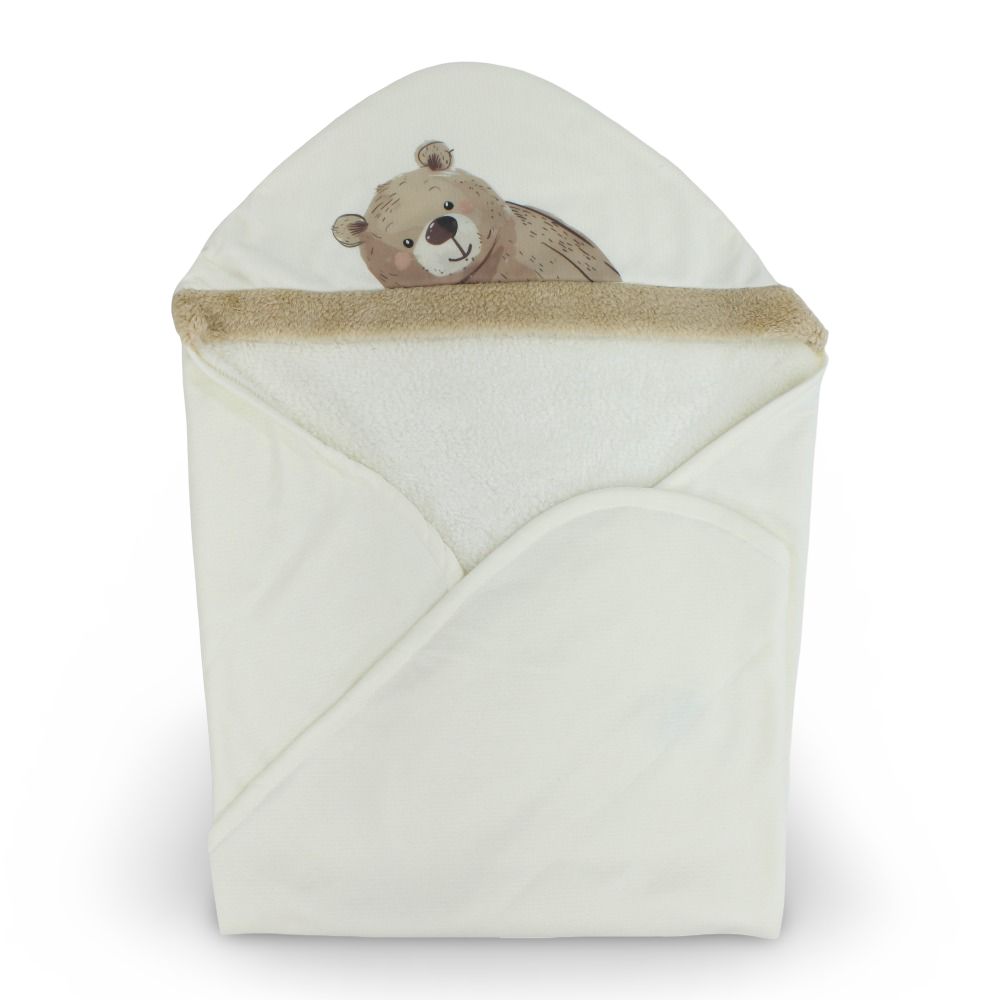 Fleeced Baby Blanket – Off-White with Bear Print