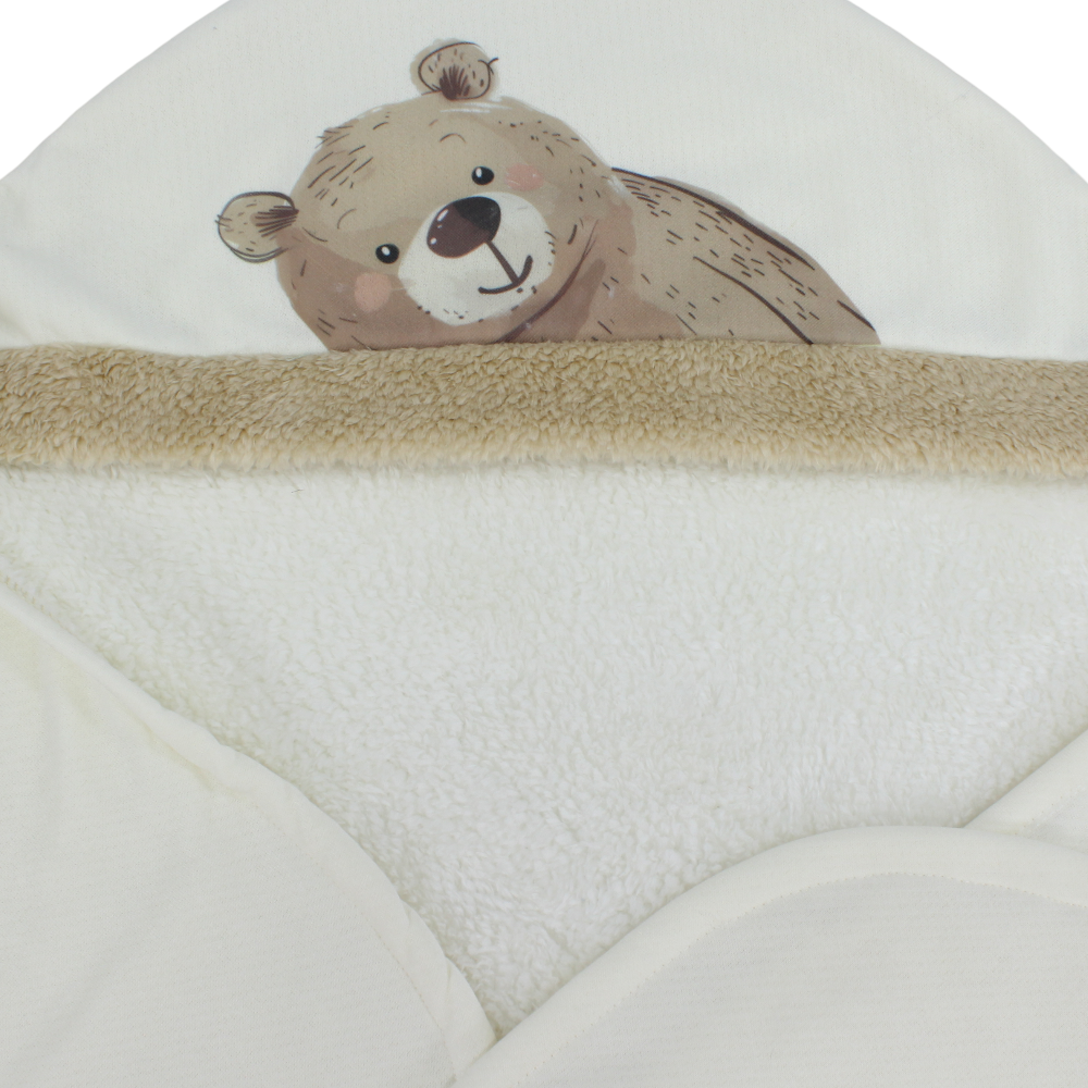 Fleeced Baby Blanket – Off-White with Bear Print