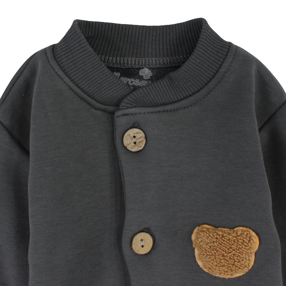 Baby Boys Fleeced Baby Footie – Bear Embroidery