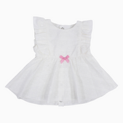Baby Girls Cotton Dress – Off-White with Pink Bow