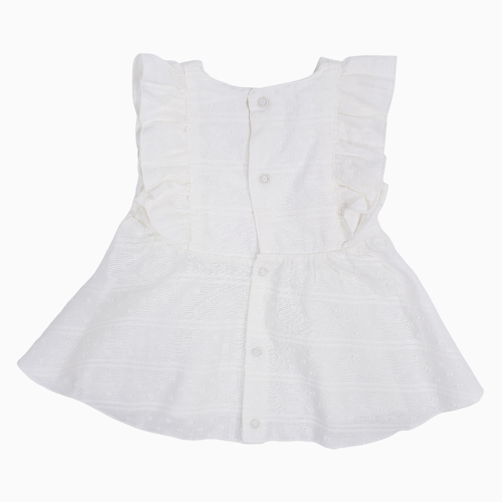 Baby Girls Cotton Dress – Off-White with Pink Bow