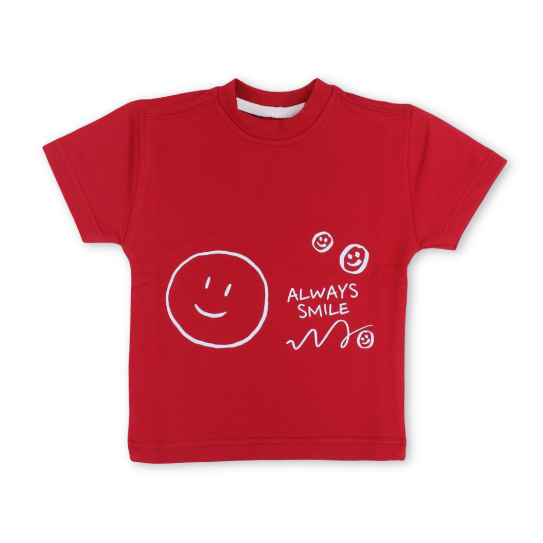 Unisex Baby Cotton T-Shirt – Red with "Always Smile" Print - Clothing - Berceau