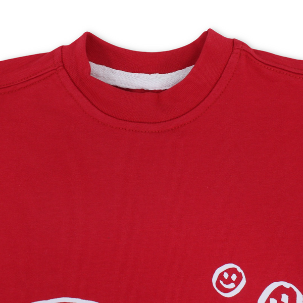 Unisex Baby Cotton T-Shirt – Red with "Always Smile" Print